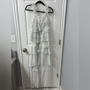 White Polka Dot Ruffle Maxi Dress